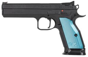 CZ-USA Tactical Sports 2 Pistol 01220, 9mm Luger, 5.28", Blue Grips, Black Finish, 10rd