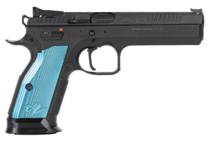 CZ-USA TS 2 Semi Auto Pistol 91222, 40 S&W, 5.28", Blue Checkered Aluminum Grips, Black Polycoat Finish, 17 Rds